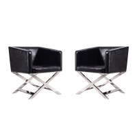 Manhattan Comfort 2-AC050-BK Hollywood Black and Polished Chrome Faux Leather Lounge Accent Chair (Set of 2)
